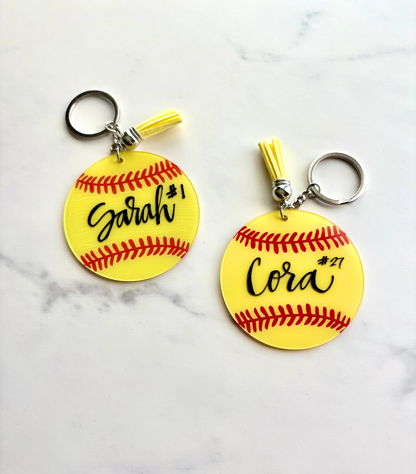 Acrylic Softball 3” Tag Keychain