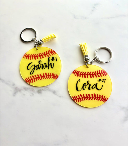 Acrylic Softball 3” Tag Keychain